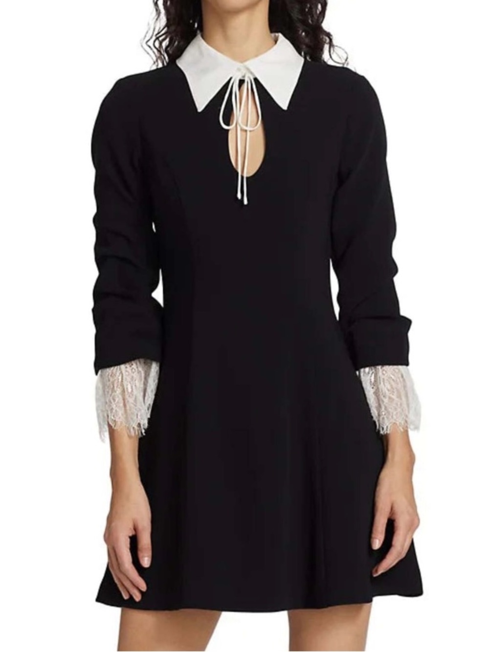 cinq a sept Black Dress with White Collar and Lace Cuffs - Picture 5 of 7